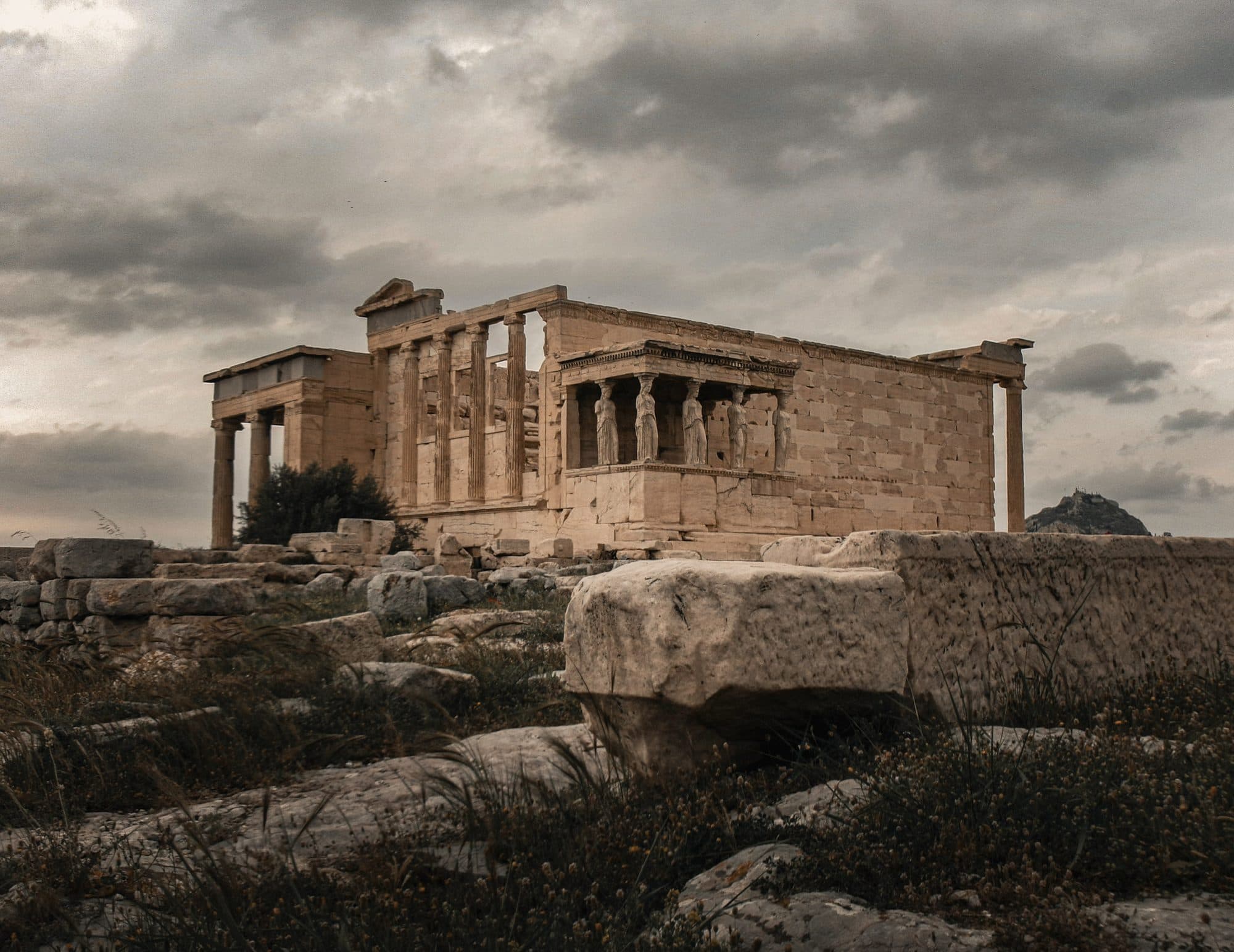 The Erechtheion on the Acropolis of Athens under a stormy sky